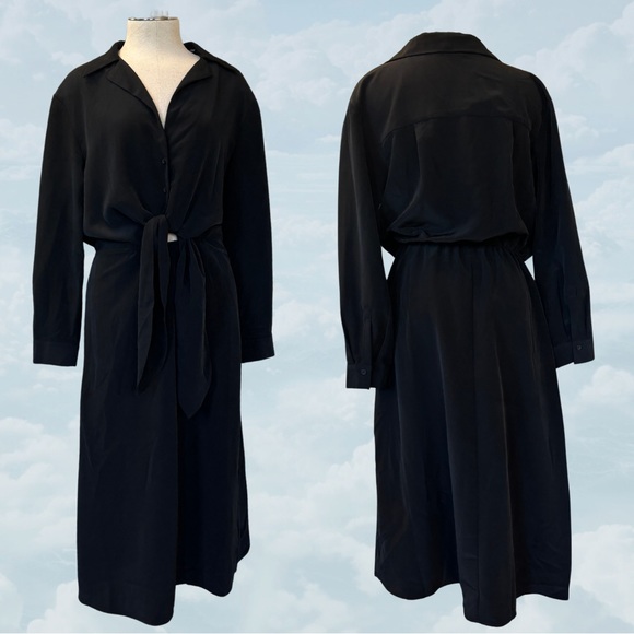 Calvin Klein Dresses & Skirts - CALVIN KLEIN Black Midi Dress Tie Front Long Sleeve size 10 Keyhole Blouse